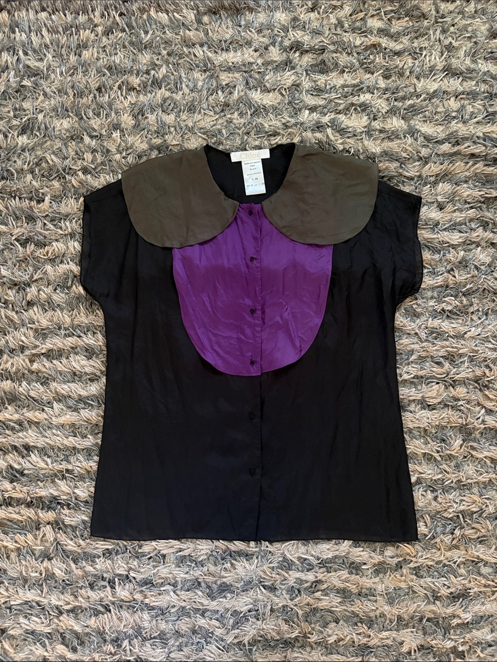 Chloé 100% Silk Colorblock Peter Pan Collar Bib Blouse France 36 Small